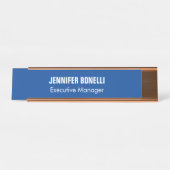 Professionele, minimalistische, moderne blauw add- bureau naambordje (Voorkant)