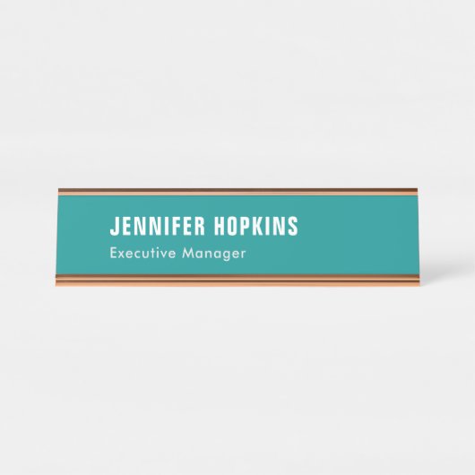 Professionele minimalistische moderne blauw groen bureau naambordje (Voorkant)