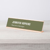Professionele minimalistische moderne leger groen bureau naambordje (Voorkant)
