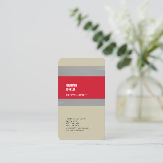 Professionele minimalistische moderne rode grijze  visitekaartje (Staand voorkant)