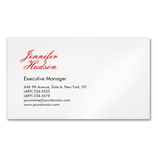 Professionele minimalistische moderne rode kalligr magnetisch visitekaartje (Voorkant)