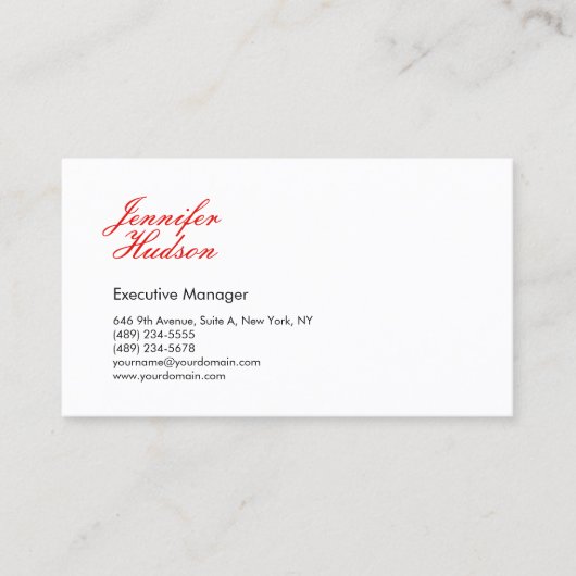 Professionele minimalistische moderne rode kalligr visitekaartje (Voorkant)