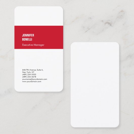 Professionele minimalistische moderne rode witte v visitekaartje (Voorkant / Achterkant)