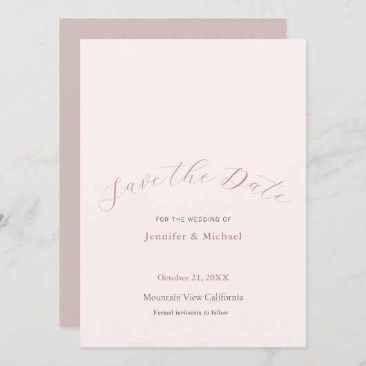 Professionele Minimalistische Plain Roos Gouden Kl Save The Date (Voorkant / Achterkant)