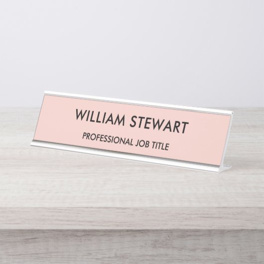 Professionele minimalistische roze medewerkers bureau naambordje (Voorkant)