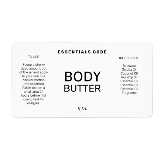 Professionele minimalistische witte-lichaampotterl etiket (Voorkant)