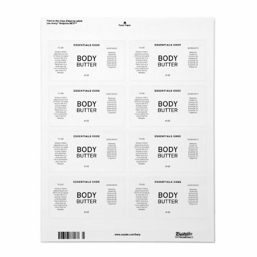 Professionele minimalistische witte-lichaampotterl etiket (Full Sheet)