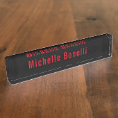 Professionele Minimalistische Zwart Rood Modern Pl Naambordje (Zijkant)