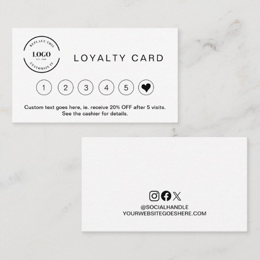 Professionele Minimalistische Zwart Wit Custom Log Klantenkaartje (Voorkant / Achterkant)