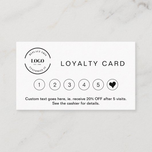 Professionele Minimalistische Zwart Wit Custom Log Klantenkaartje (Voorkant)