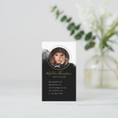 Professionele, minimalistische zwarte goudfoto visitekaartje (Staand voorkant)