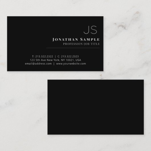 Professionele minimalistische zwarte witte monogra visitekaartje (Voorkant / Achterkant)