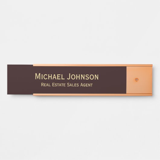 Professionele Modern Bruin Goud Kantoor Naam Titel Deurbordje (Voorkant)