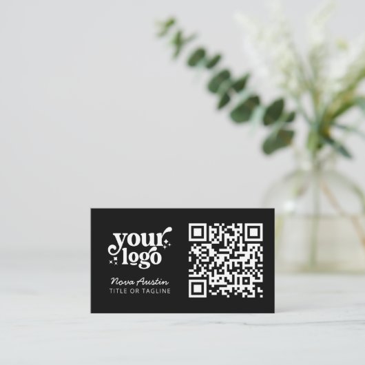 Professionele Modern Zwart QR Code Upload uw Logo Visitekaartje (Staand voorkant)