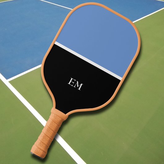 Professionele Moderne Blauw & Zwart Monogram Initi Pickleball Paddle