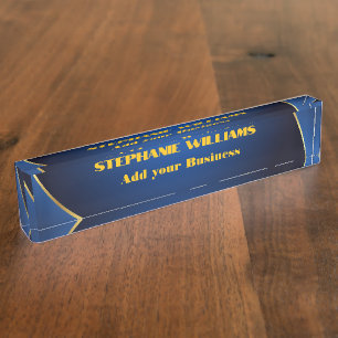 Professionele Moderne Blauwe Gouden Kantoor Naam T Naambordje