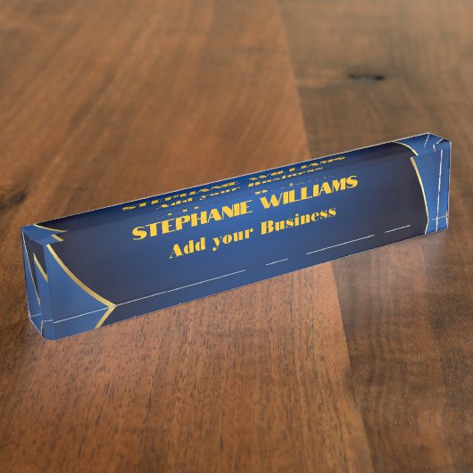 Professionele Moderne Blauwe Gouden Kantoor Naam T Naambordje (Zijkant)