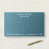 Professionele moderne Blauwe Linen Textuur Post-it® Notes (Op bureau)