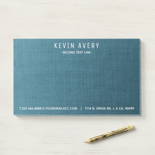 Professionele moderne Blauwe Linen Textuur Post-it® Notes (Op bureau)