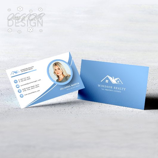 Professionele Moderne Blauwe Vastgoed Agent Foto Visitekaartje