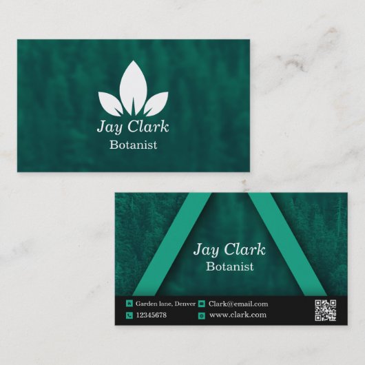 Professionele moderne botanicus groen en wit visitekaartje (Voorkant / Achterkant)