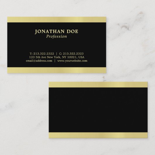 Professionele, moderne Creative Black en Gold Luxu Visitekaartje (Voorkant / Achterkant)