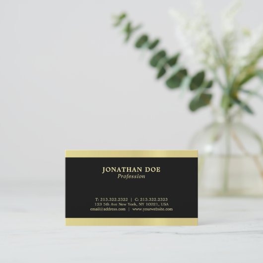 Professionele, moderne Creative Black en Gold Luxu Visitekaartje (Staand voorkant)