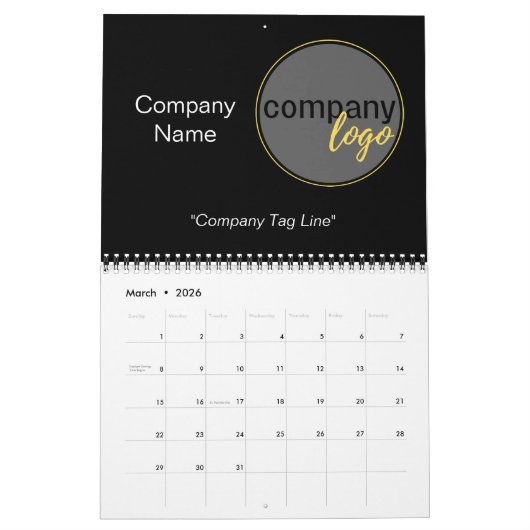 PROFESSIONELE MODERNE EIGEN LOGO PROMOTIONELE ZWAR KALENDER (Mar 2026)