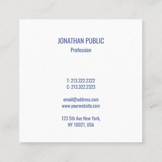 Professionele Moderne Elegante Eenvoudige Blauwe S Vierkante Visitekaartje (Achterkant)