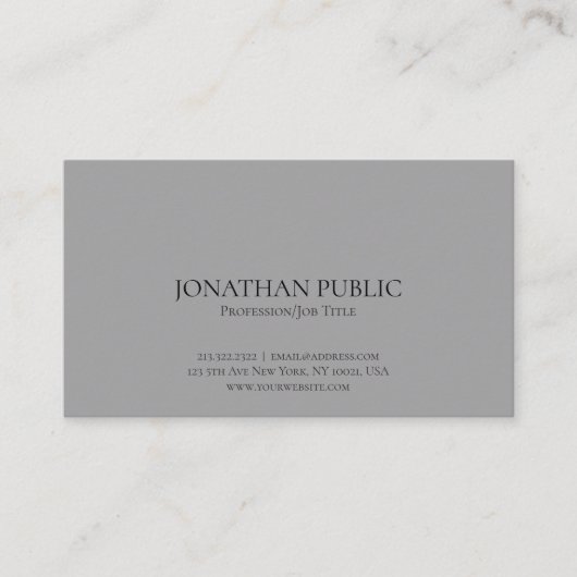 Professionele moderne elegante grijze vlakte visitekaartje (Voorkant)