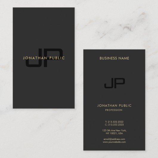 Professionele Moderne Elegante Monogram Initiaal Visitekaartje (Voorkant / Achterkant)