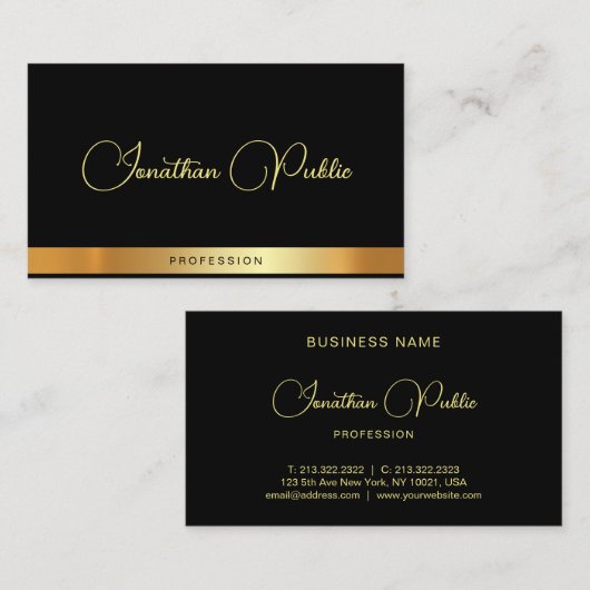 Professionele Moderne Elegante Script Naam Zwart G Visitekaartje (Voorkant / Achterkant)