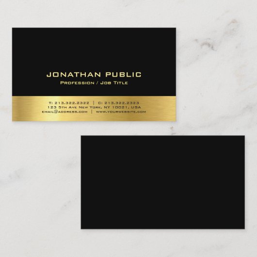 Professionele, moderne elegante zwarte en gouden e visitekaartje (Voorkant / Achterkant)