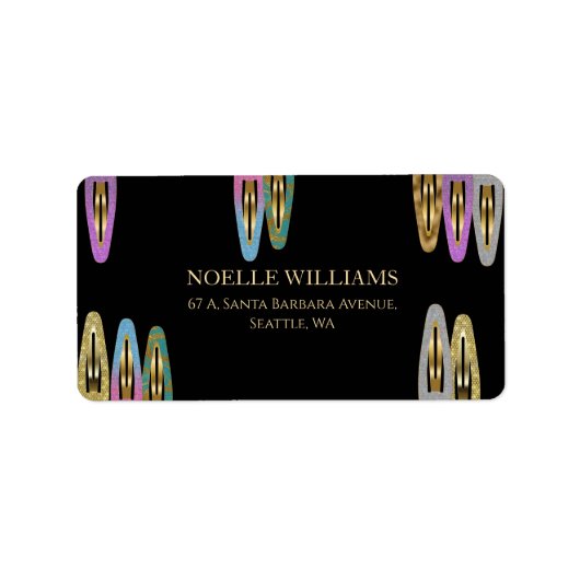 Professionele moderne glitter haarclips adres etiket (Voorkant)