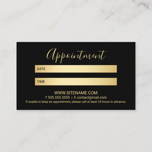 Professionele Moderne Gouden en Zwarte Afspraak Afsprakenkaartje (Achterkant)