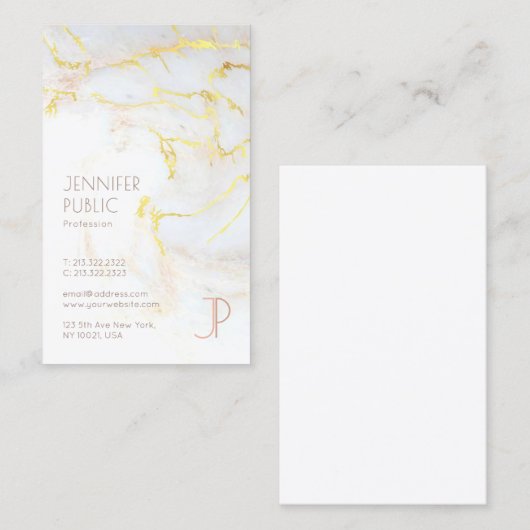 Professionele Moderne Gouden Marmeren Monogram Lux Visitekaartje (Voorkant / Achterkant)
