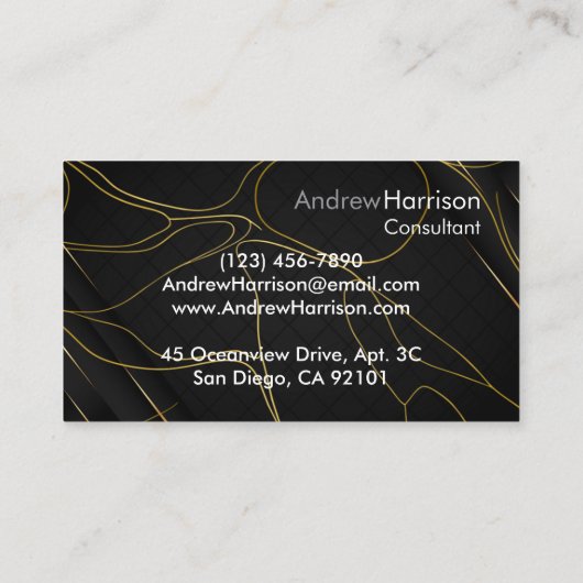 Professionele moderne gouden zwart minimalist visitekaartje (Achterkant)