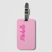 Professionele moderne handgeschreven naam roze wit bagagelabel (Voorkant (verticaal))