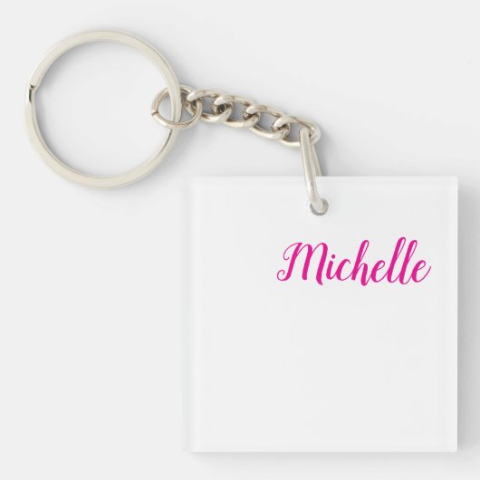 Professionele moderne handgeschreven naam roze wit sleutelhanger (voorkant)