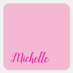 Professionele moderne handgeschreven naam roze wit vierkante sticker
