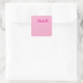 Professionele moderne handgeschreven naam roze wit vierkante sticker (Tas)