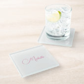 Professionele moderne handschriftnaam roze wit glazen onderzetter (Schuin)