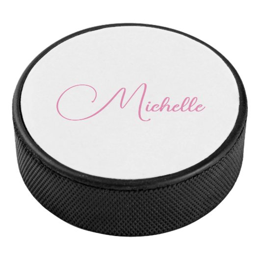 Professionele moderne handschriftnaam roze wit hockey puck (3/4)