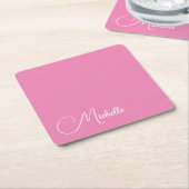 Professionele moderne handschriftnaam roze wit kartonnen onderzetters (Schuin)
