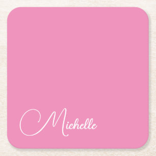 Professionele moderne handschriftnaam roze wit kartonnen onderzetters