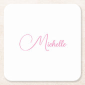 Professionele moderne handschriftnaam roze wit kartonnen onderzetters (Voorkant)