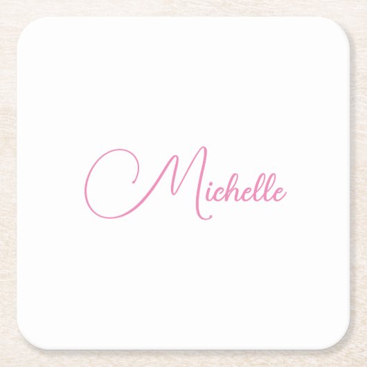 Professionele moderne handschriftnaam roze wit kartonnen onderzetters (Voorkant)