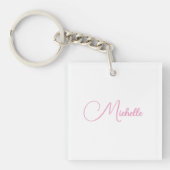 Professionele moderne handschriftnaam roze wit sleutelhanger (voorkant)