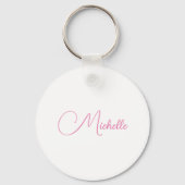 Professionele moderne handschriftnaam roze wit sleutelhanger (Voorkant)