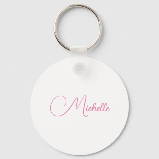 Professionele moderne handschriftnaam roze wit sleutelhanger (Achterkant)